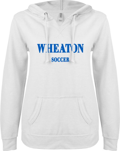Wheaton College MA ENZA Ladies V Notch Raw Edge Fleece Hoodie Soccer - ONLINE ONLY