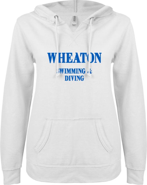 Wheaton College MA ENZA Ladies V Notch Raw Edge Fleece Hoodie Swimming and Diving - ONLINE ONLY