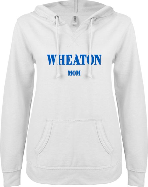 Wheaton College MA ENZA Ladies V Notch Raw Edge Fleece Hoodie Mom - ONLINE ONLY