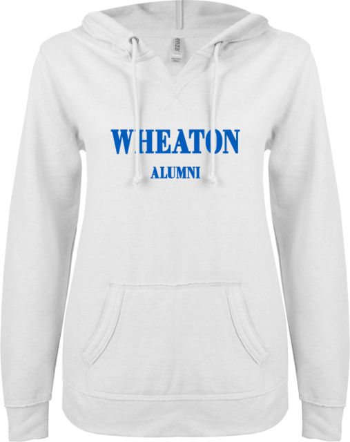 Wheaton College MA ENZA Ladies V Notch Raw Edge Fleece Hoodie Alumni - ONLINE ONLY
