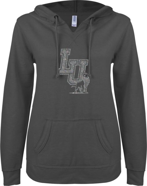 Langston ENZA Ladies V Notch Raw Edge Fleece Hoodie LU Lion Mark Glitter - ONLINE ONLY