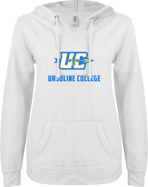 Ursuline College ENZA Ladies V Notch Raw Edge Fleece Hoodie UC Primary Mark - ONLINE ONLY