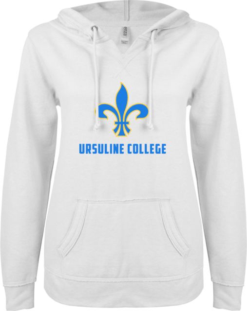 Ursuline College ENZA Ladies V Notch Raw Edge Fleece Hoodie Ursuline Arrows Icon - ONLINE ONLY