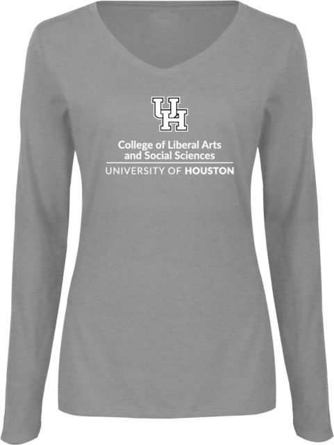Univ of Houston Womens Long Sleeve V Neck Tee College of Liberal Arts and Social Sciences Vertical - ONLINE ONLY