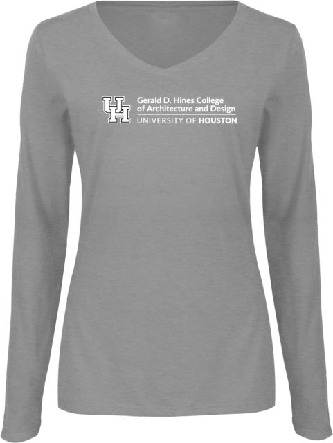 Univ of Houston Womens Long Sleeve V Neck Tee Gerald D Hines College of Architecture and Desgin Horizontal - ONLINE ONLY