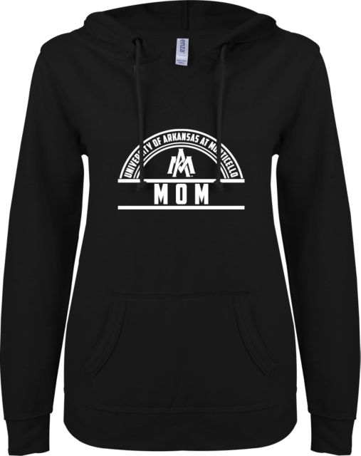 Arkansas Monticello ENZA Womens V Notch Raw Edge Fleece Hoodie Mom - ONLINE ONLY