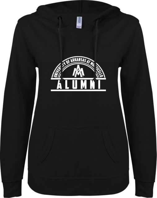 Arkansas Monticello ENZA Womens V Notch Raw Edge Fleece Hoodie Alumni - ONLINE ONLY