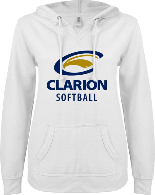 PennWest Clarion ENZA Womens V Notch Raw Edge Fleece Hoodie Clarion C Eagle - Softball - ONLINE ONLY