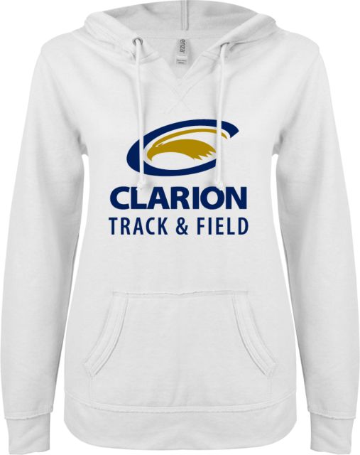 PennWest Clarion ENZA Womens V Notch Raw Edge Fleece Hoodie Clarion C Eagle - Track and Field - ONLINE ONLY