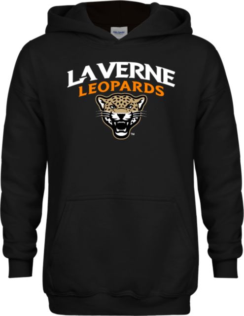 LaVerne Youth Fleece Hoodie University of La Verne  Leopards Arched with Mascot Stacked