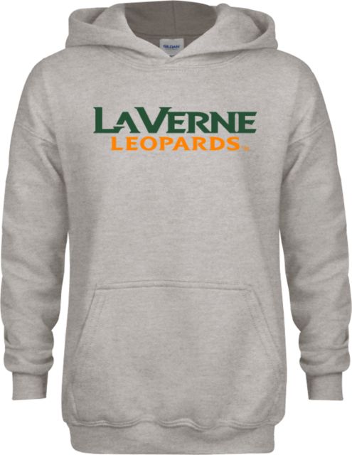 LaVerne Youth Fleece Hood University of La Verne  Leopards Wordmark Flat