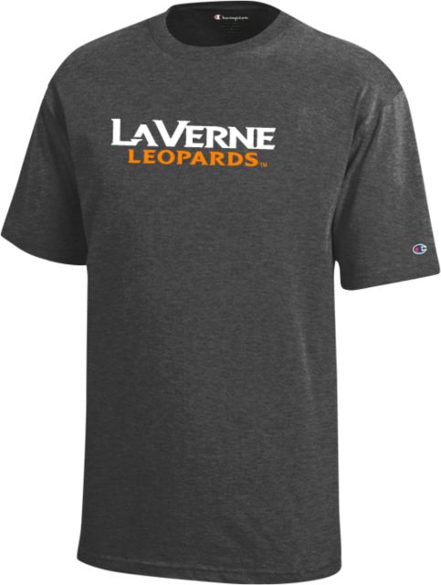 LaVerne Champion Youth Granite Heather Short Sleeve Tee University of La Verne  Leopards Wordmark Flat