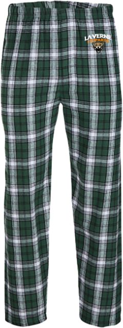 LaVerne Boxercraft Green/White Unisex Flannel Pajama Pant University of La Verne  Leopards Arched with Mascot Stacked