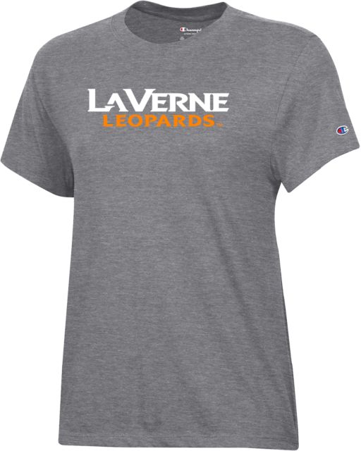 LaVerne Champion Womens Granite Heather Core Short Sleeve Tee University of La Verne  Leopards Wordmark Flat