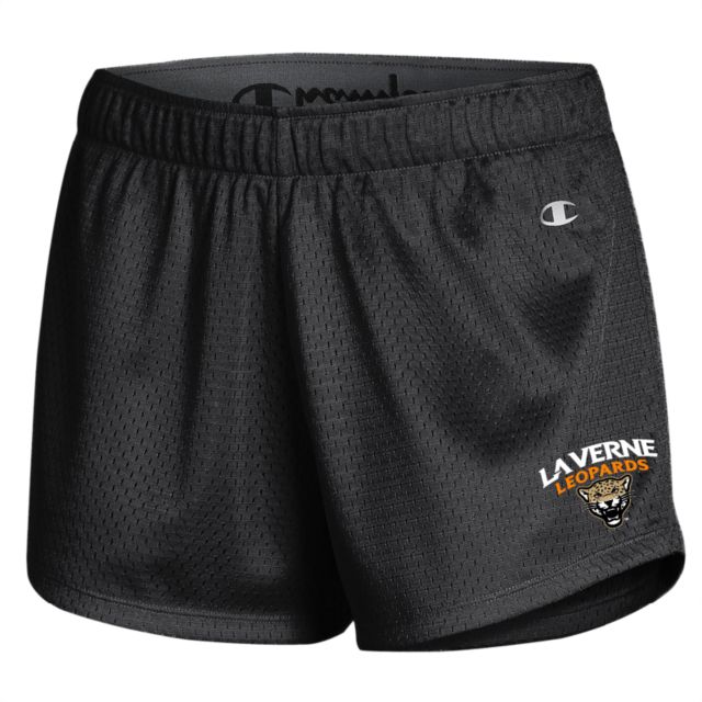 LaVerne Champion Womens Mesh Short University of La Verne  Leopards Arched with Mascot Stacked