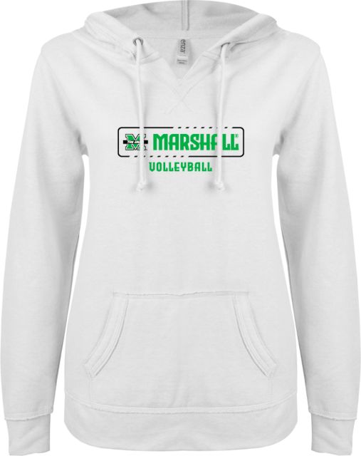 Marshall ENZA Womens V Notch Raw Edge Fleece Hoodie Marshall University The Herd Volleyball - ONLINE ONLY