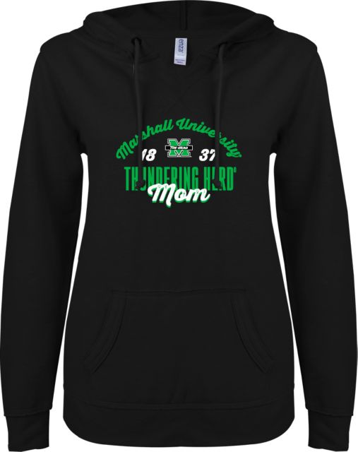 Marshall ENZA Womens V Notch Raw Edge Fleece Hoodie Marshall University Thundering Herd Est 1837 Mom - ONLINE ONLY