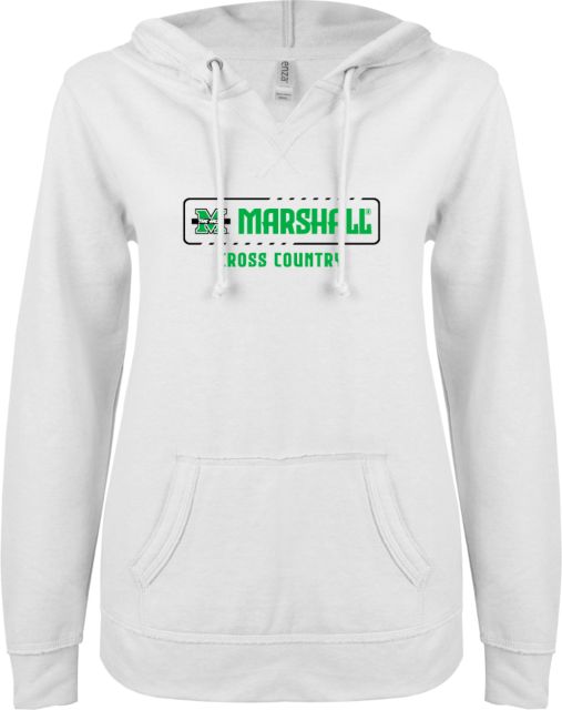 Marshall ENZA Womens V Notch Raw Edge Fleece Hoodie Marshall University The Herd Cross Country - ONLINE ONLY