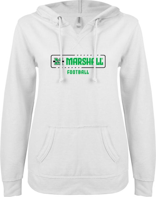 Marshall ENZA Womens V Notch Raw Edge Fleece Hoodie Marshall University The Herd Football - ONLINE ONLY
