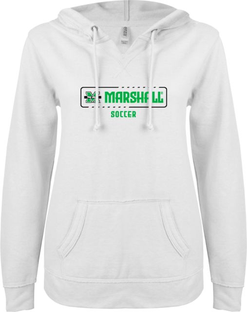 Marshall ENZA Womens V Notch Raw Edge Fleece Hoodie Marshall University The Herd Soccer - ONLINE ONLY