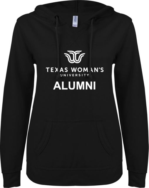 Texas Womans ENZA Ladies V Notch Raw Edge Fleece Hoodie Alumni Institutional Logo - ONLINE ONLY