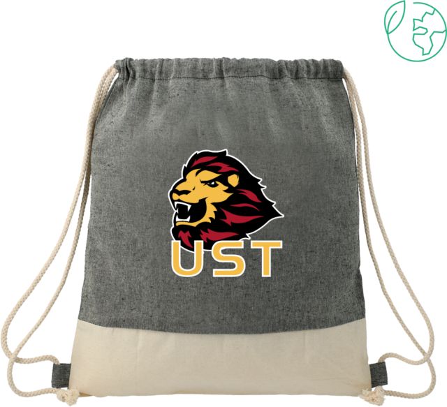 St. Thomas Split Recycled Cotton Drawstring Bag UST Wordmark - ONLINE ONLY