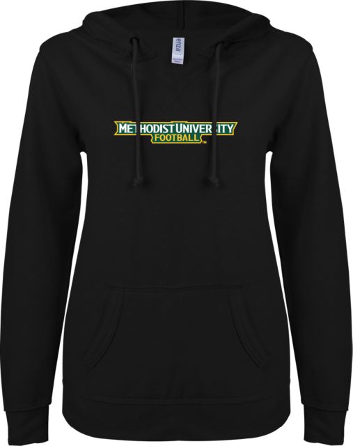 Methodist ENZA Ladies V Notch Raw Edge Fleece Hoodie Football - ONLINE ONLY