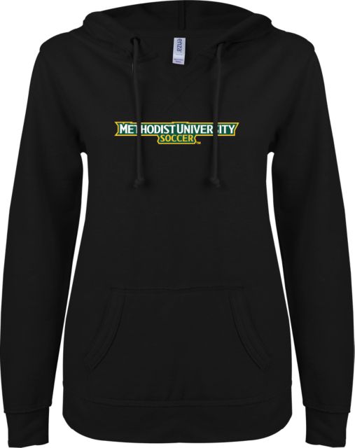 Methodist ENZA Ladies V Notch Raw Edge Fleece Hoodie Soccer - ONLINE ONLY