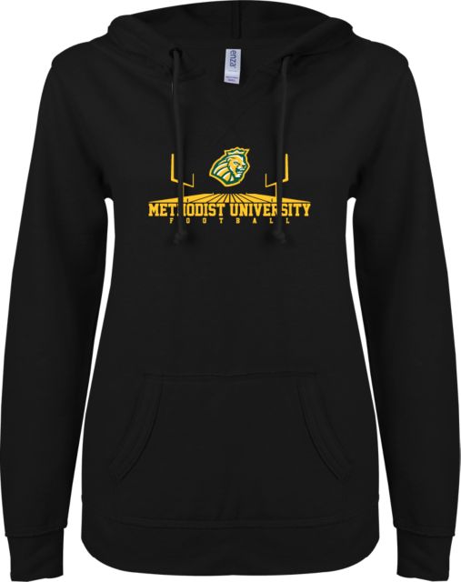 Methodist ENZA Ladies V Notch Raw Edge Fleece Hoodie Football - ONLINE ONLY
