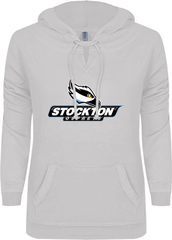 Stockton ENZA Ladies V Notch Raw Edge Fleece Hoodie Official Logo - ONLINE ONLY