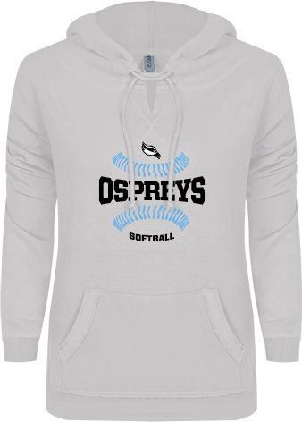 Stockton ENZA Ladies V Notch Raw Edge Fleece Hoodie Osprey Head Soft Glitter - ONLINE ONLY