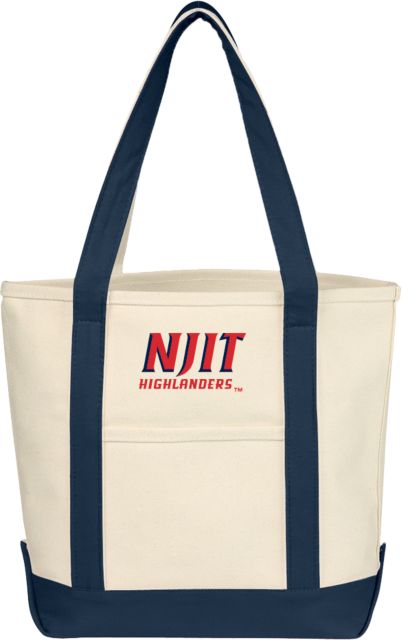 NJIT Cotton Canvas Natural/Navy Tote Bag Stacked Wordmark - ONLINE ONLY