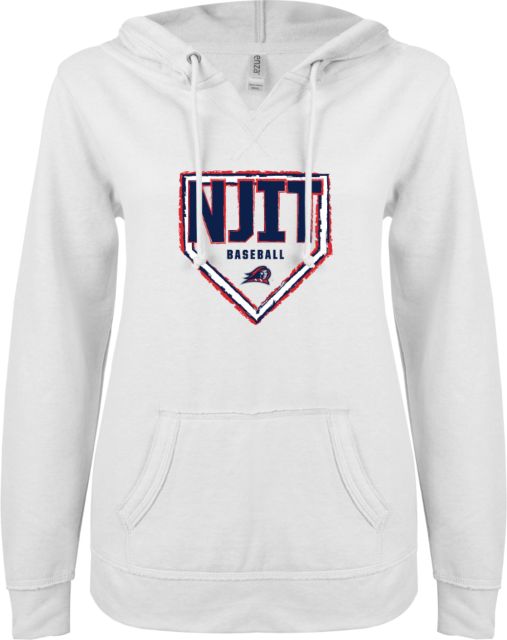 NJIT ENZA Womens V Notch Raw Edge Fleece Hoodie NJIT Baseball Base w Mascot - ONLINE ONLY