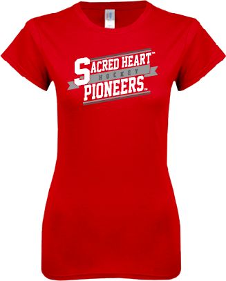 Sacred Heart Next Level Ladies SoftStyle Junior Fitted Tee Sacred Heart Hockey Slanted w/ Banner - ONLINE ONLY