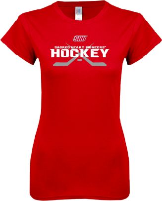 Sacred Heart Next Level Ladies SoftStyle Junior Fitted Tee SHU Hockey Crossed Sticks - ONLINE ONLY