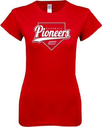 Sacred Heart Next Level Ladies SoftStyle Junior Fitted Tee Pioneers Baseball Script w/ Plate - ONLINE ONLY