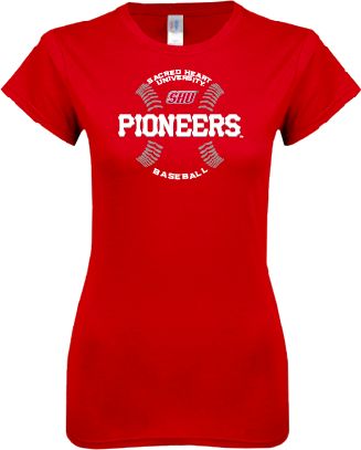 Sacred Heart Next Level Ladies SoftStyle Junior Fitted Tee Pioneers Baseball Seams - ONLINE ONLY