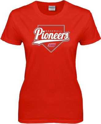 Sacred Heart Ladies T Shirt Pioneers Baseball Script w/ Plate - ONLINE ONLY