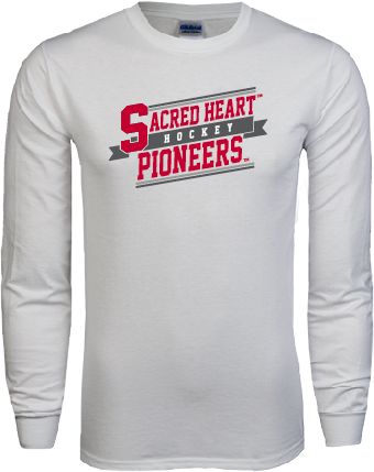 Sacred Heart Long Sleeve T Shirt Sacred Heart Hockey Slanted w/ Banner - ONLINE ONLY