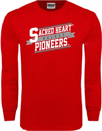 Sacred Heart Long Sleeve T Shirt Sacred Heart Hockey Slanted w/ Banner - ONLINE ONLY