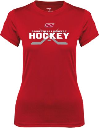 Sacred Heart Ladies Syntrel Performance Tee SHU Hockey Crossed Sticks - ONLINE ONLY