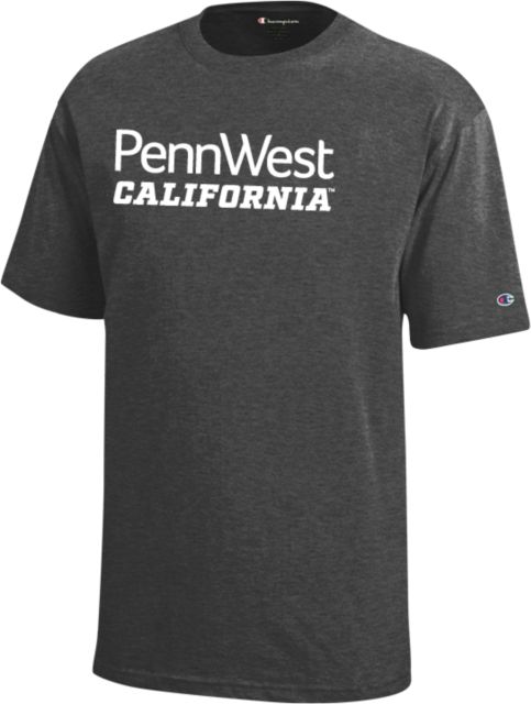 Cal U PA Champion Youth Granite Short Sleeve Tee PennWest California Wordmark Stacked - ONLINE ONLY