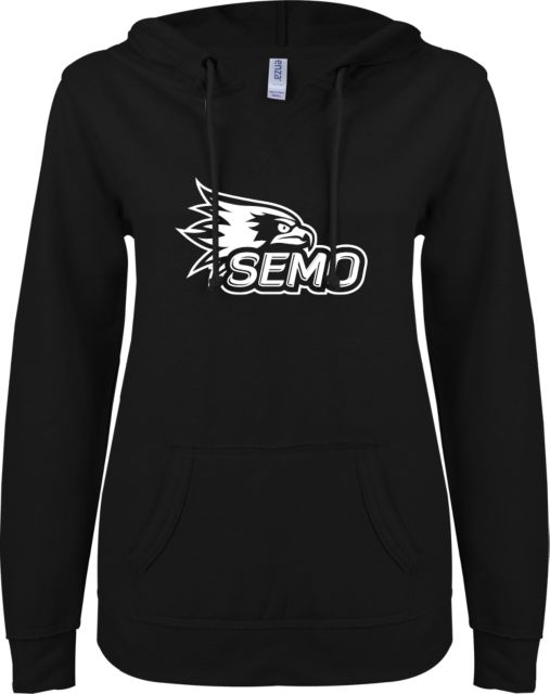 Southeast Missouri Bookstore ENZA Ladies V Notch Raw Edge Fleece Hoodie SEMO Logo - ONLINE ONLY