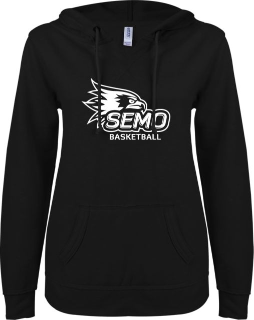 Southeast Missouri Bookstore ENZA Ladies V Notch Raw Edge Fleece Hoodie Basketball - ONLINE ONLY