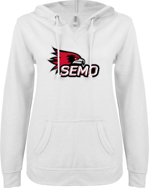 Southeast Missouri Bookstore ENZA Ladies V Notch Raw Edge Fleece Hoodie SEMO Logo - ONLINE ONLY