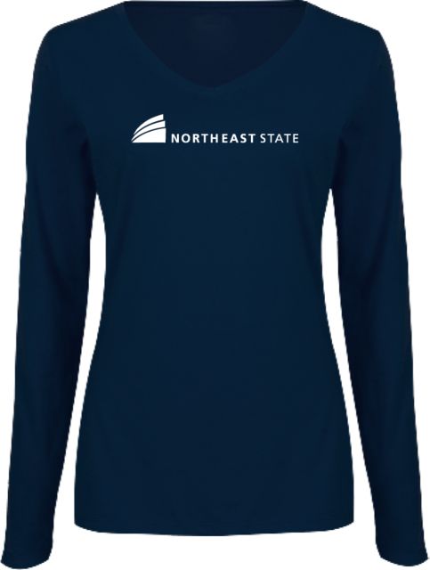 Northeast State Womens Long Sleeve V Neck Tee  Northeast State with Icon Flat - ONLINE ONLY