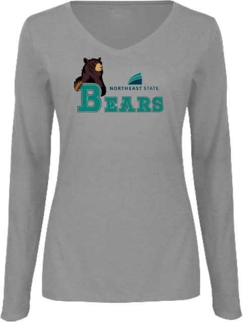 Northeast State Womens Long Sleeve V Neck Tee  Northeast State Bears with Mascot - ONLINE ONLY