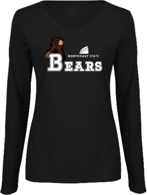 Northeast State Womens Long Sleeve V Neck Tee  Northeast State Bears with Mascot - ONLINE ONLY