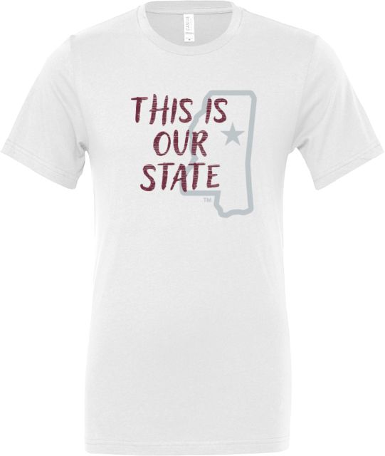 Mississippi State Bella + Canvas Jersey Cotton T Shirt Mississippi State - This is Our State w Mascot Head