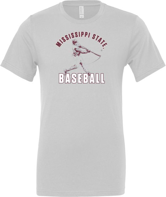 Mississippi State Bella + Canvas Jersey Cotton T Shirt Mississippi State Baseball Player Full Swing - ONLINE ONLY